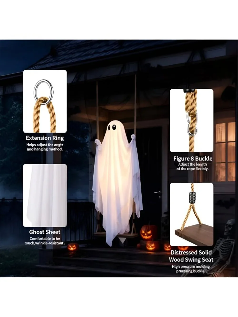 Halloween Decorations Outdoor, 4.3FT Swinging Ghost Hanging Decor